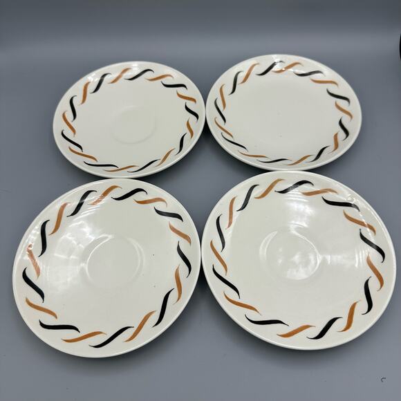 Royal Brown and Gold Swirl Bread & Butter plate and 3 Saucers Made in the USA - Picture 5 of 6